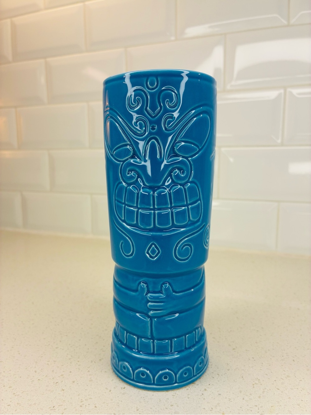 Tiki Mug by KC Co. 2011 Hawaiian  7" , 12oz blue turquoise glass